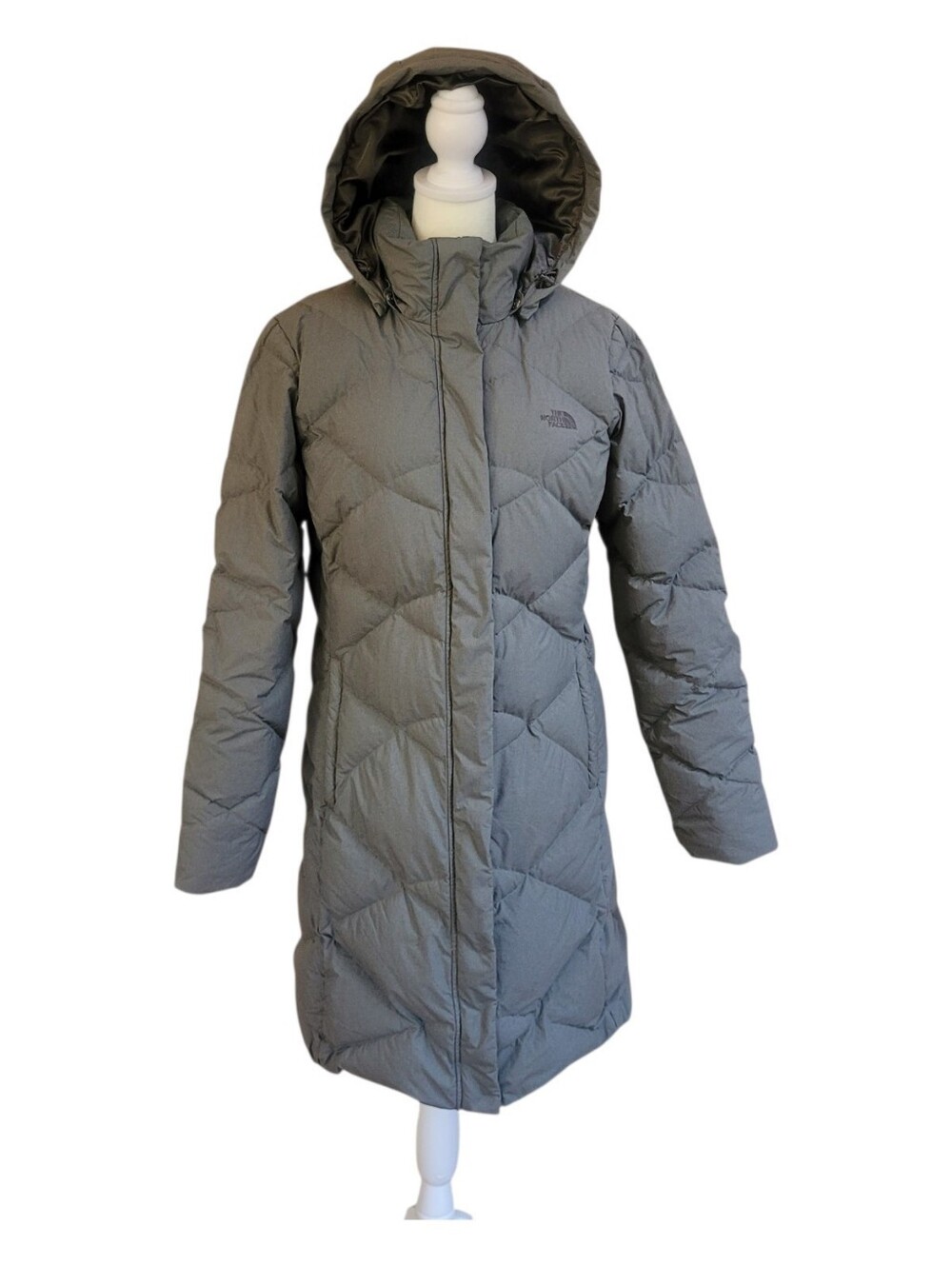 The North Face Women’s Miss Metro 550 Down Parka Gray Long Hooded Puffer Coat M